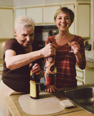 Post-baking refreshments with Oma, in 2013